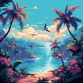 Vibrant Pixel Art Scene of a Tropical Paradise Royalty Free Stock Photo