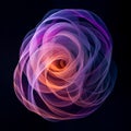 Orange and purple swirls flowing at the center of a black background. Royalty Free Stock Photo