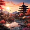 Surreal depiction of Kyoto's cultural heritage and attractions