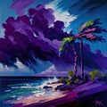 Tropical Island Storm Purple Hues in Oil Royalty Free Stock Photo