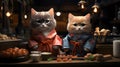 Traditional Japanese Cats Preparing Sashimi in an Enchanting Restaurant AI Generated