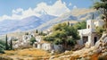 Mountain Haven: A Captivating Painting of a Tranquil Greek Village
