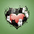 Heartfelt Whiskers A Purrfect Union in Simple Vector Cartoon Style on a Tranquil Green Background