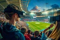 Enhanced Viewing Experience: Fans Enjoy Football with VR Glasses at the Stadium (AI-Generated) Royalty Free Stock Photo