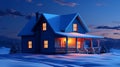 Winter Retreat: Charming Cottage Amidst Blue Sky - 3D Render
