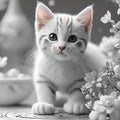 Immerse Yourself in Creativity with a Cute Kitty in This Immersive Black & White Drawing Book Royalty Free Stock Photo