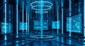 Modern Data Center: Futuristic Tech Landscape with Advanced Digital Displays Royalty Free Stock Photo