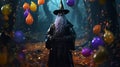 Halloween photo wall - a man in a wizard garment