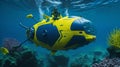 the marvels of underwater exploration with a captivating and realistic image that showcases Autonomous Underwater Drones in action