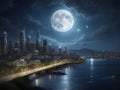 Midnight Radiance: A Moonlit Tapestry of the Urban Landscape