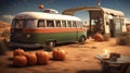 Halloween wall decoration - a bus parked in a desert