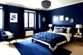 Immerse yourself in the enchanting allure of a dark blue color combination in interior design. Royalty Free Stock Photo