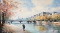 Seine Serenade: Captivating Impressionistic Tapestry of Parisian Waterside Beauty