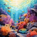 Colorful Pointillism Artwork of a Coral Reef Ecosystem