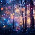 Dreamy Celestial Forest with Colorful Bokeh Lights Royalty Free Stock Photo