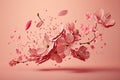 Pink cherry blossom background with falling petals Royalty Free Stock Photo