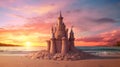 A sandcastle basking in the golden glow of a radiant sunset