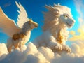 Celestial Mythos: Griffin and Dragon in Sky and Sun