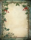 Vintage Christmas Frame With Mistletoe & Holly - Festive Fantasy Illustration.