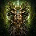 Mystical Forest Scene with Ancient Guardians