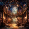 Mystical Library with Antique Books