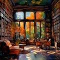 Shadows of Wisdom: A Hauntingly Beautiful Library Interior