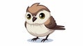 Cute Kawaii Sparrow: Minimalist Anime-Inspired Illustration with Blush, Smile, and Dynamic Cartoon Style on White Background.