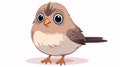 Cute Kawaii Sparrow: Minimalist Anime-Inspired Illustration with Blush, Smile, and Dynamic Cartoon Style on White Background.