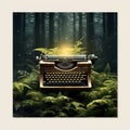 Vintage Typewriter in a Dense Forest