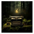 Vintage Typewriter in a Dense Forest