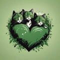 Whiskered Love A Purr-fect Heart Formation - Adorable Cats in Simple Vector Cartoon Style on a Lush