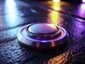 Glowing Cyberpunk Button A Futuristic Interface in the Dark Night Unveiling Digital Mystery
