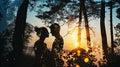 Eternal Escape: Couple's Silhouette with Dreamy Vacation Double Exposure Royalty Free Stock Photo