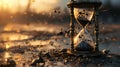 Temporal Erosion: Hourglass Dissolving Amidst Medieval Plague Imagery
