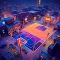 courts for basketball games showcasing dribbling players slam dunks 3D isometric AI Generated game