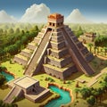 The Pyramids of Chichen Itza Mexico fascinating 3D isometric view of the Pyramids AI Generated