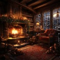 Yule Log Cabin Cozy digital painting of a warm cabin Royalty Free Stock Photo