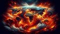 Inferno Cartography: World Map Aglow with Lava Oceans