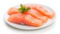 Ocean\'s Finest: Closeup of Salmon Sashimi Isolated on White Background
