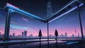 futuristic anime-inspired steel bus stop. ai generated