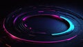 Dark Tech Abstract Background: Neon Cyber Circle Laser Glow