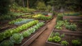 Discovering the Serene Harmony of a Garden Filled with Varied Plants and Vegetables. Generative AI