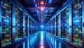 Futuristic Data Center with Glowing Servers and Network Infrastructure Royalty Free Stock Photo