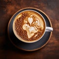 Continental Elegance: Top-Down View of Cappuccino with Abstract Africa-Inspired Latte Art