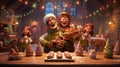 Immerse yourself in the joy of Pixar with this lifelike image, depicting a charming scene of various gingerbread characters in