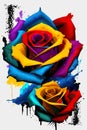 painting of a multicolored rose on a white background, vivid colors, vibrant colors Royalty Free Stock Photo