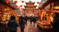 Vibrant Chinese New Year Temple Fair: Colorful Traditional Game Stall Amidst Festive Atmosphere