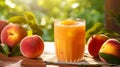 peach juice on a rustic wooden table