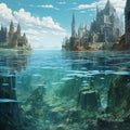 Enchanting Ocean Citadel: Ethereal Towers in a Transparent Underwater Kingdom Royalty Free Stock Photo