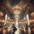 Enchanted Waltz: AI-Generated Ballroom Dance Beneath Glittering Chandeliers and Showering Roses